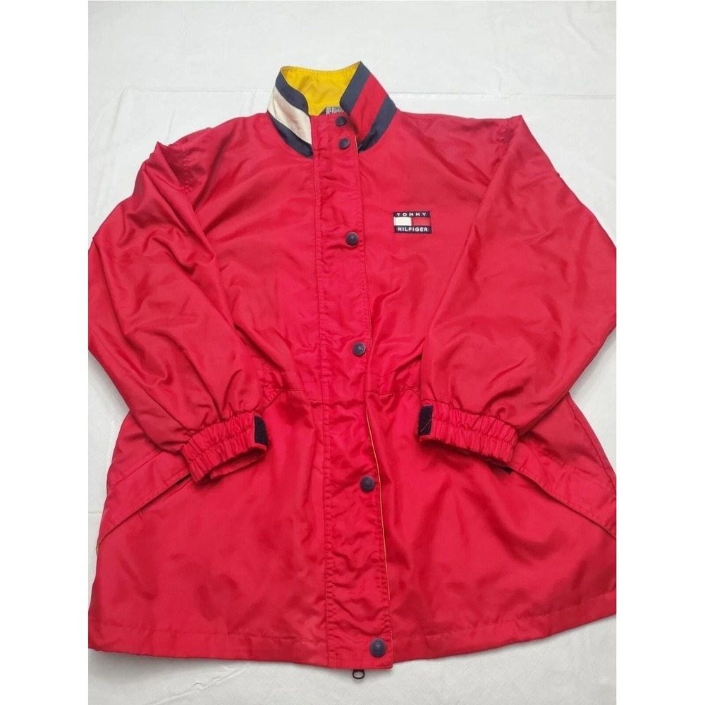 Tommy Hilfiger Jacket Mens Large Red Nylon Windbreaker Sailing Outdoor 90s Style